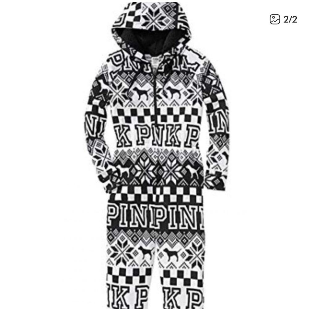 NWT Victoria’s Secret PINK Logo Sherpa Women’s Onesie Pajama - Picture 2 of 10